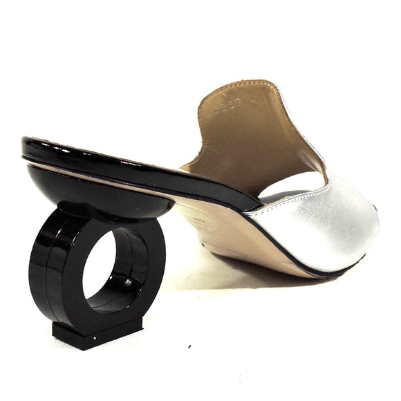 ALESSANDRO DI MARIA 🇮🇹 WOMEN'S SILVER LEATHER FASHION MULES - Picture 5 of 8